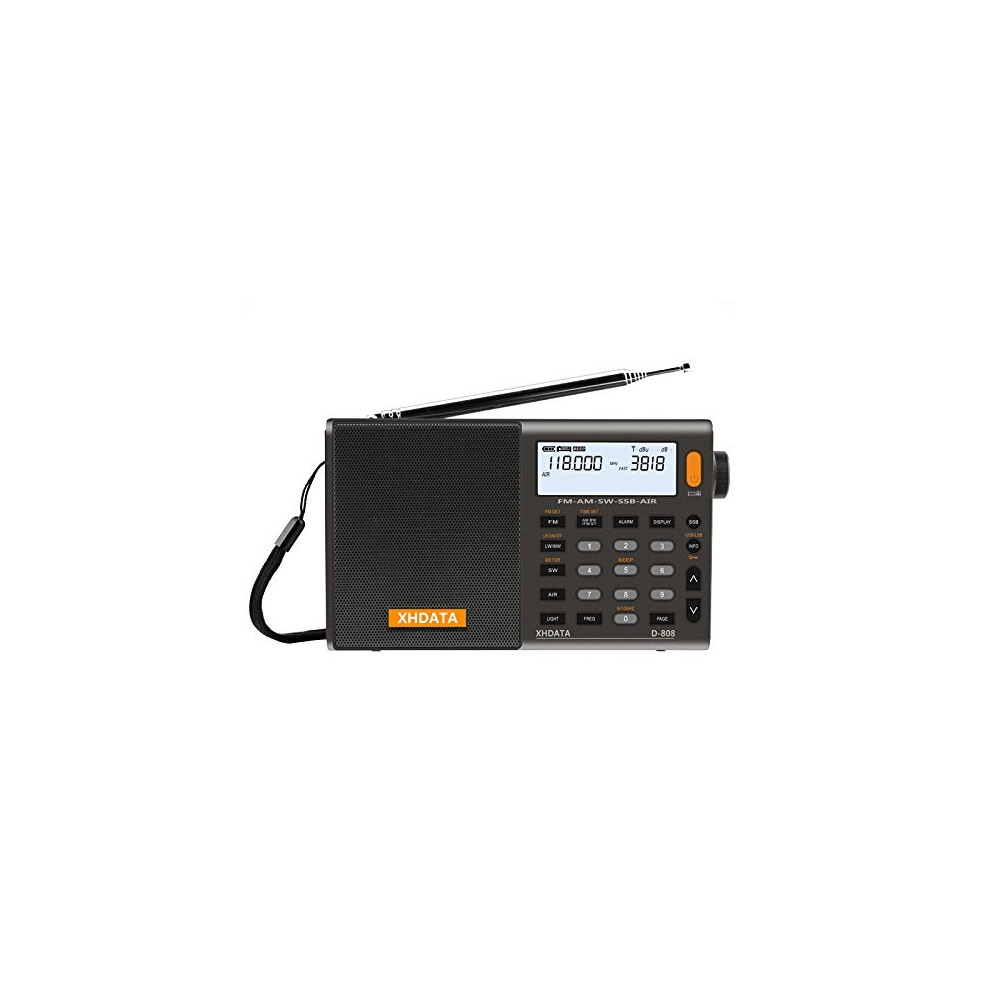 XHDATA D-808 Portable Digital Radio FM stereo/SW / MW/LW SSB RDS Air Band Multi Band Radio Speaker with LCD Display Alarm Clock External Antenna...