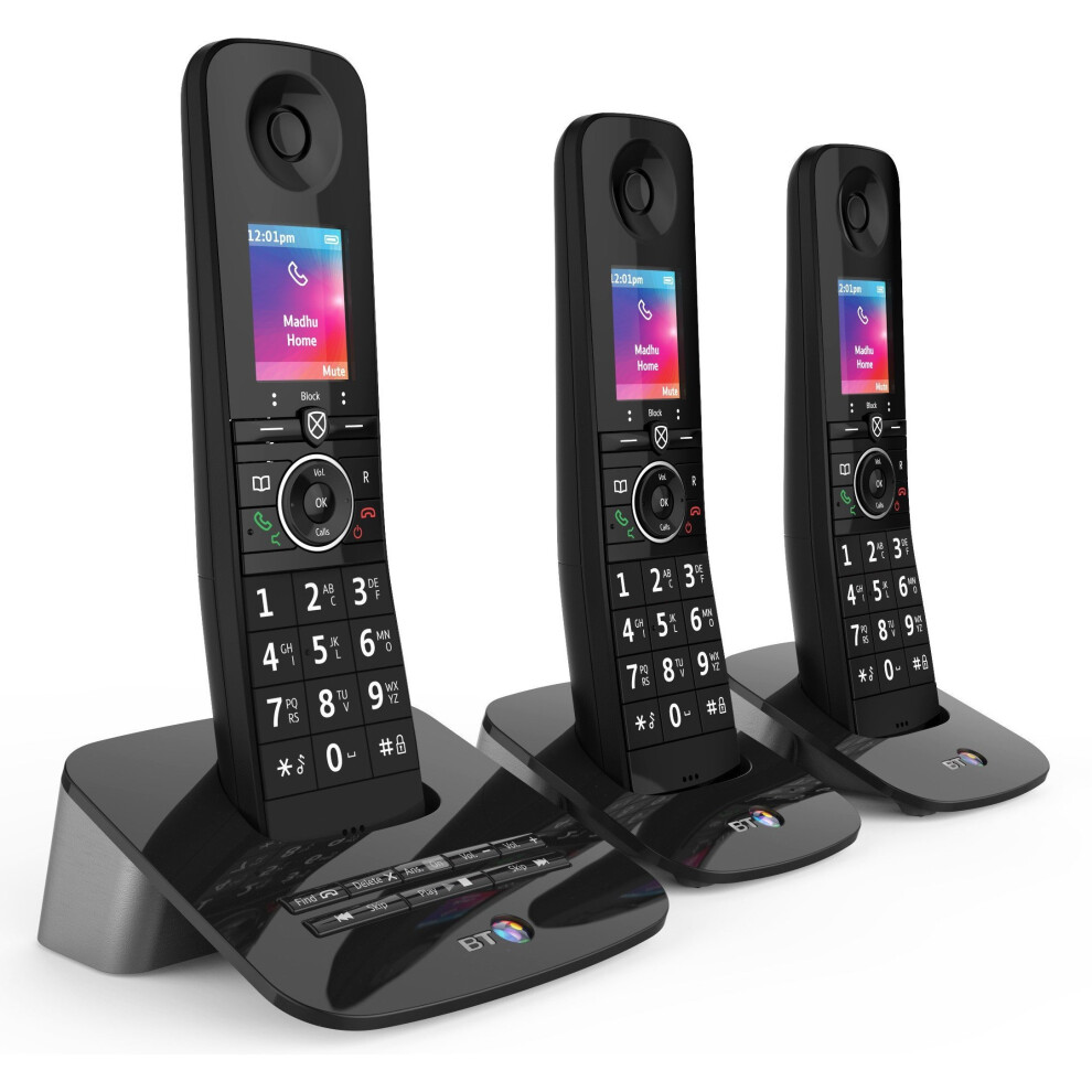 BT Premium Cordless Home Phone with 100% Nuisance Call Blocking, Mobile sync and Answering Machine, Trio Handset Pack