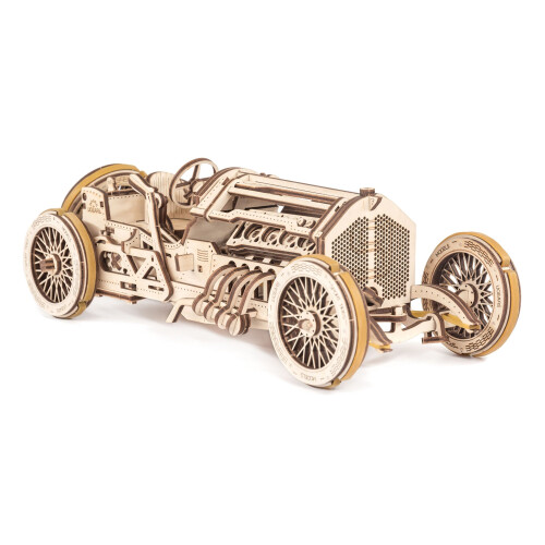 UGears U-9 Grand Prix Car Wooden Model (DIY Building Kit) Hand-Crank Powered Vehicle w/ Working Pistons, Wheels, Shocks | Functional, Authentic...