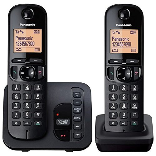 Panasonic KX-TGC222EB Digital Cordless Phone with LCD Display - Black (Pack of 2)