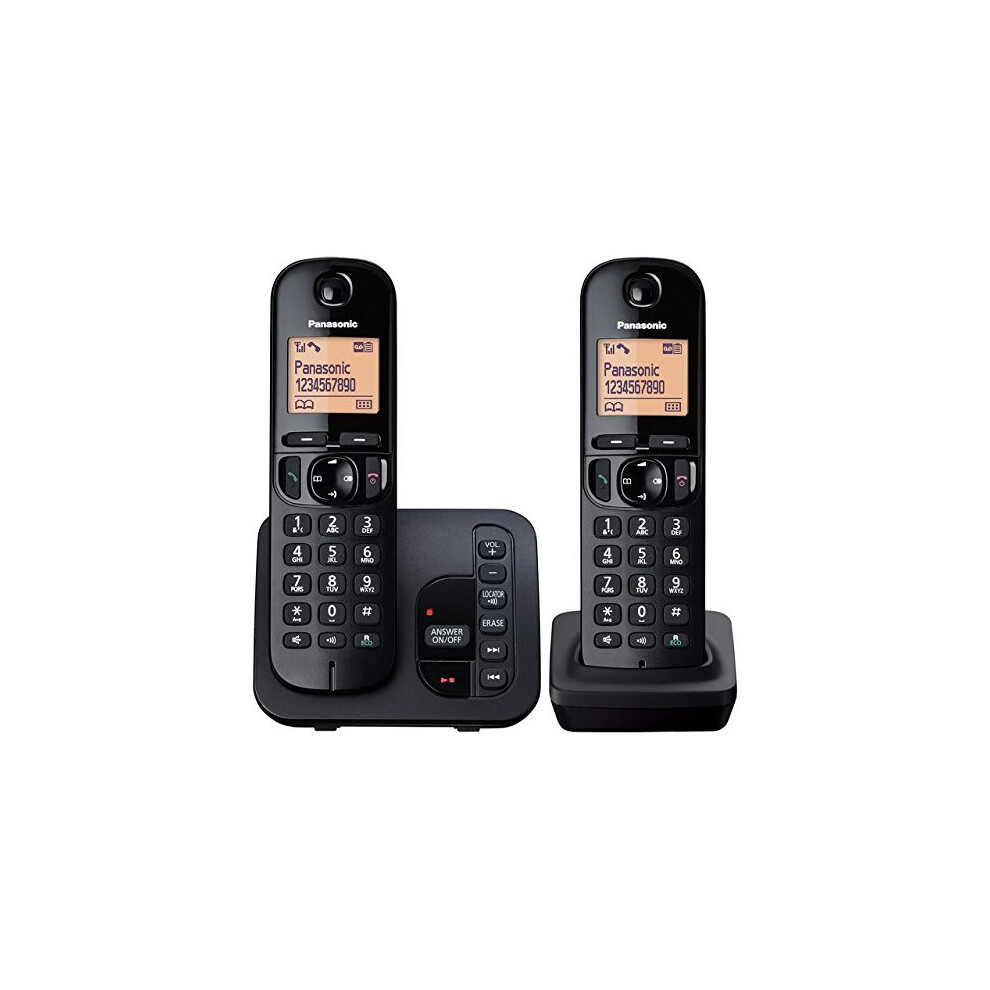 Panasonic KX-TGC222EB Digital Cordless Phone with LCD Display - Black (Pack of 2)