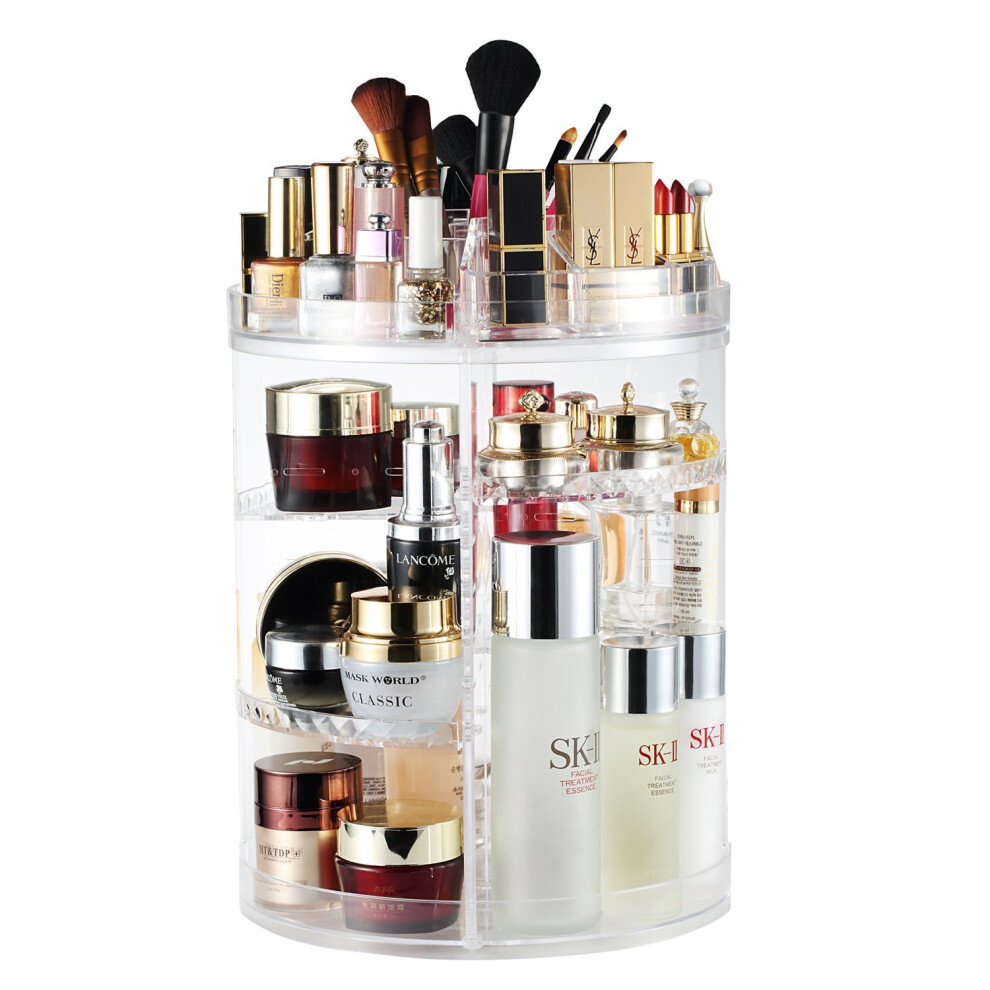 Makeup Organiser, 360 Degree Rotating Adjustable Jewelry and Cosmetic Display Stand, 8 Layers Make up Storage Box - Crystal Clear
