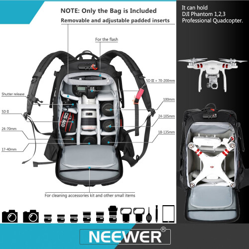 Neewer Neewer Pro Camera Case Waterproof Shockproof Adjustable Padded Camera Backpack Bag with Anti-theft Combination Lock for DSLR,DJI Phantom 1 2 3... 2