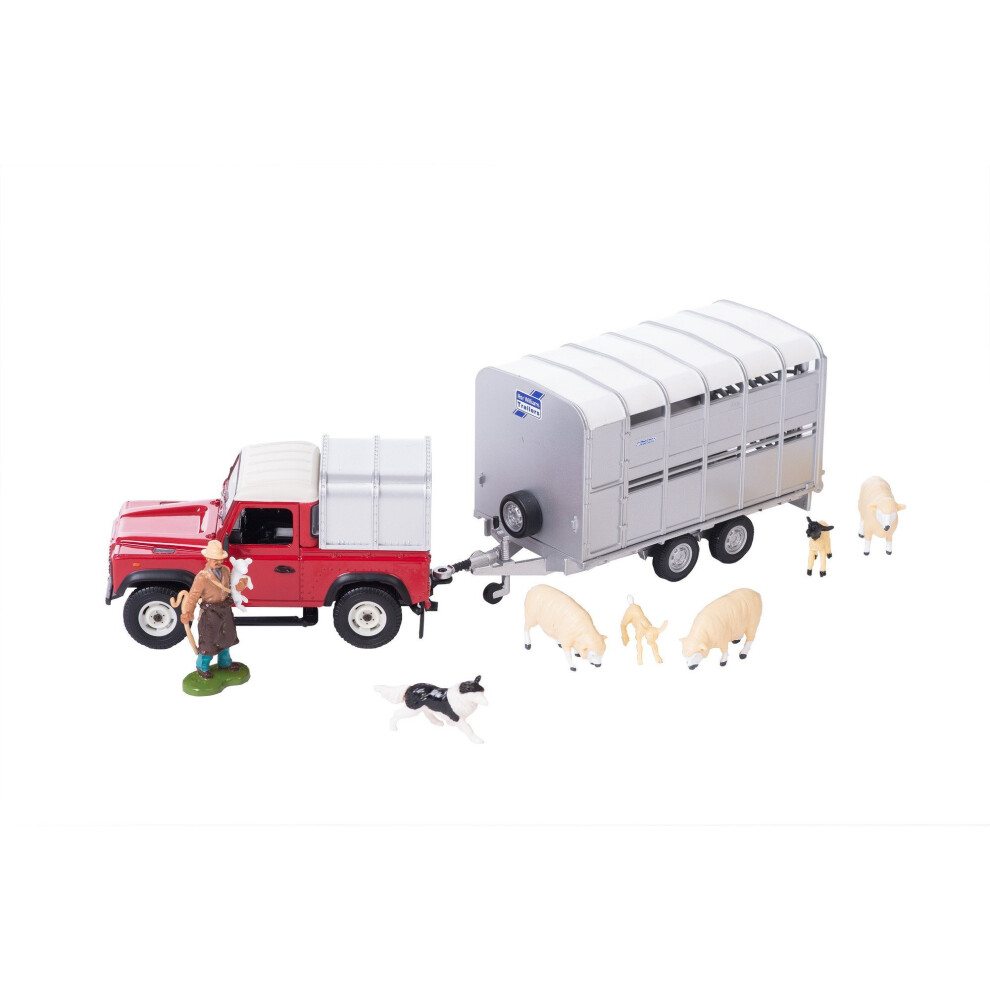 Britains 1:32 Sheep Farmer Playset - Includes Land Rover 90 and Trailer, Farmer, Sheep and Sheepdog - Collectable Farm Toy - Suitable From 3 years