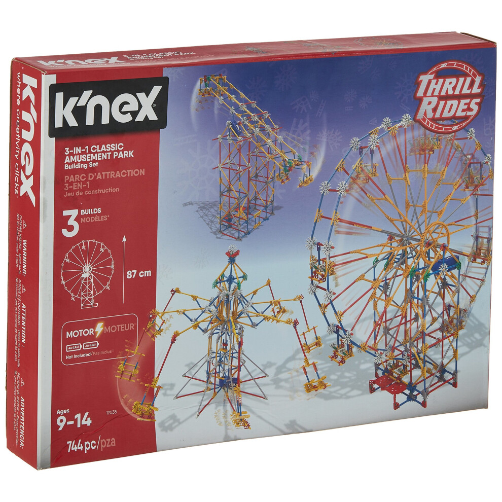 K'NEX Thrill Rides 3-in-1 Classic Amusement Park Building Set for Ages 9+, Engineering Education Toy, 744 Pieces