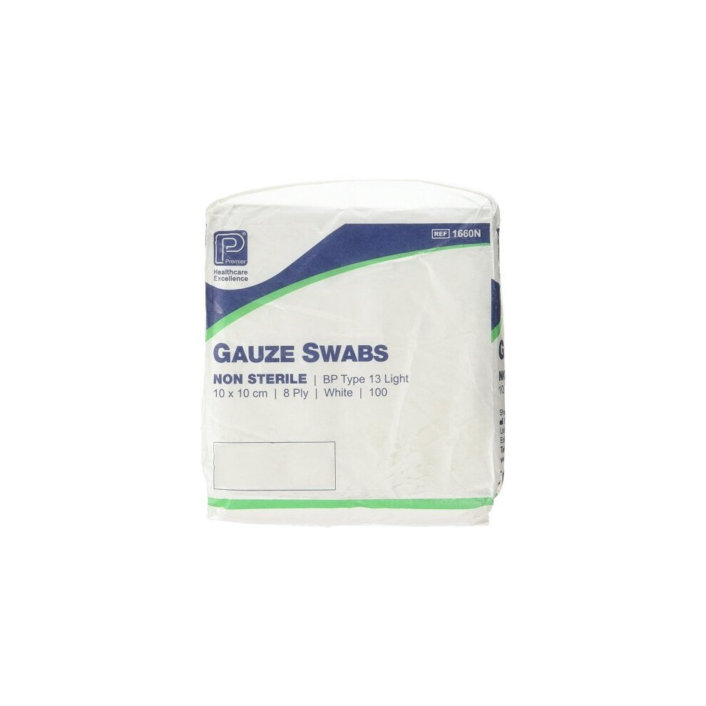 Premier 1660 Cotton Gauze Swabs 8 Ply 10 cm x 10 cm White Paper Packs (Pack of 100)