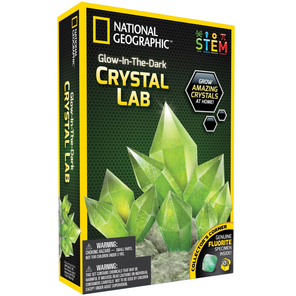 NATIONAL GEOGRAPHIC Glow-in-the-Dark Crystal Growing Lab - DIY Crystal Creation - Includes Real Fluorite Crystal Specimen