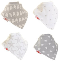 Fun Baby and Toddler Bandana Bib - Absorbent 100% Cotton Front Dribble Bibs with Adjustable Straps (4 Pack Gift Set) Unisex Grey and White