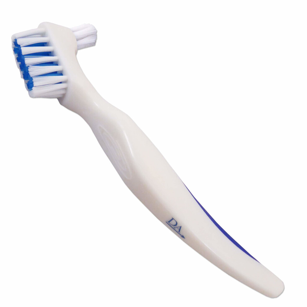 Isdp White Denture Brush ~ Easy Grip Handle, Double Bristle Head