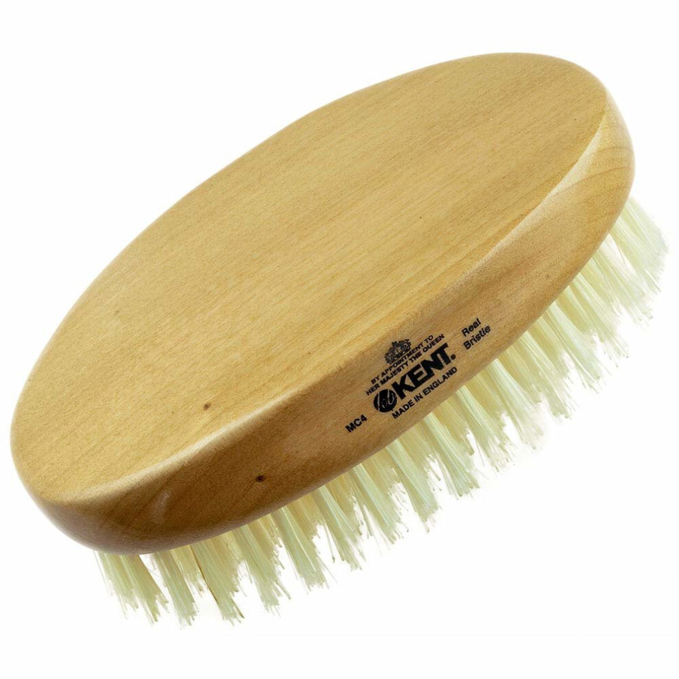 Kent Oval Military Style Bristle Brush for Men, Cherry Wood White