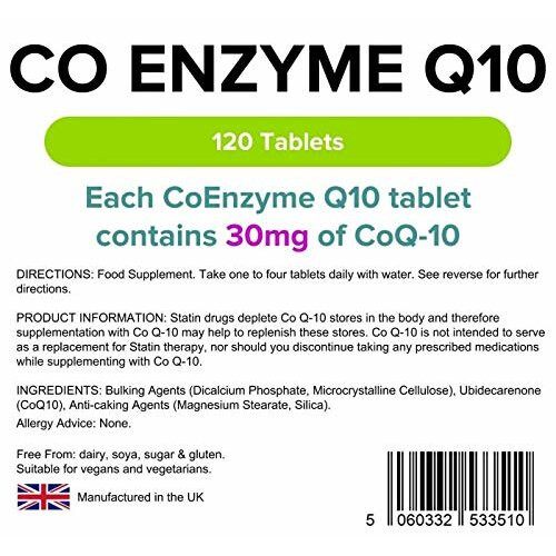 LINDENS Lindens CoEnzyme Q10 30mg Tablets | 120 Pack | Statins can Decrease bodily Q10 Levels & Supplementation May Help Replenish Levels of CoQ10 2
