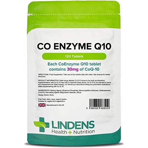 LINDENS Lindens CoEnzyme Q10 30mg Tablets | 120 Pack | Statins can Decrease bodily Q10 Levels & Supplementation May Help Replenish Levels of CoQ10
