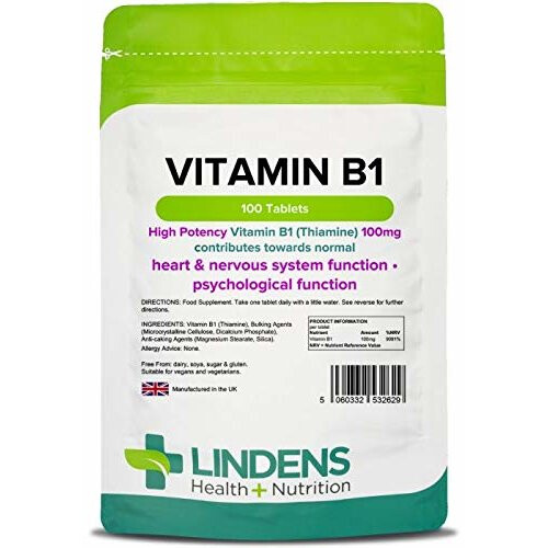 Lindens Vitamin B1 Thiamin 100mg Tablets | 100 Pack | Super-strong 7000% NRV tablets contributes to healthy metabolism and healthy heart function