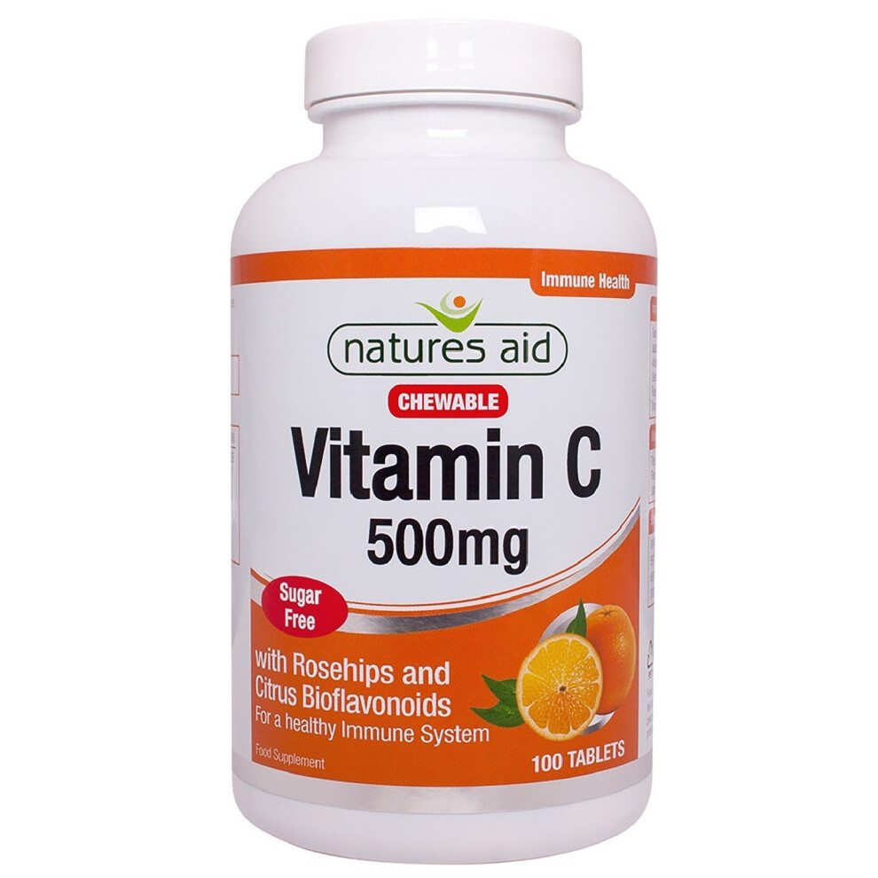 Natures Aid Vitamin C Sugar Free Chewable, 500 mg, 100 Tablets (with Rosehips and Citrus Bioflavonoids, for a Healthy Immune System, Vegan Society...