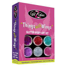 Glitzer-Tattoo-Kit THINGS WITH WINGS - HYPOALLERGEN und DERMOLOGISCH GETESTET! - mit 6 großen Glitzern & 12 Schablonen