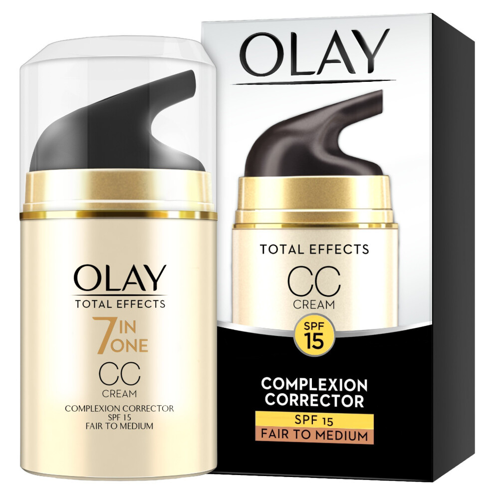 Olay Total Effects Anti-Ageing 7-in-1 Complexion Correcting CC Day Cream Fair to Medium with SPF15 for Even Skin Tone, 50 ml