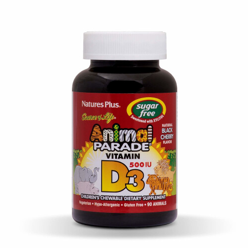 NaturesPlus, Tierparade, Vitamin D3, Schwarze Kirsche, 500 IE, 90 Tierförmige Tabletten