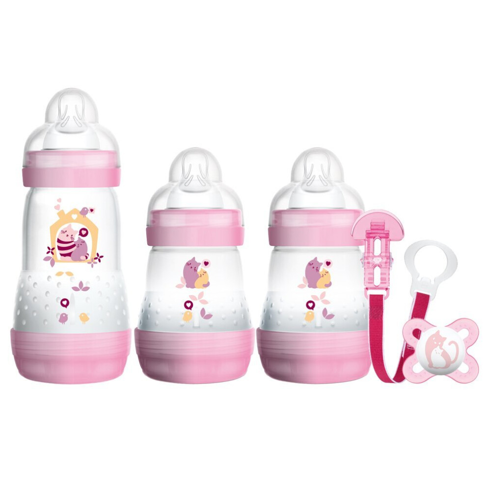 MAM Welcome to The World Set includes Bottles, Soother and Clip (Pink)