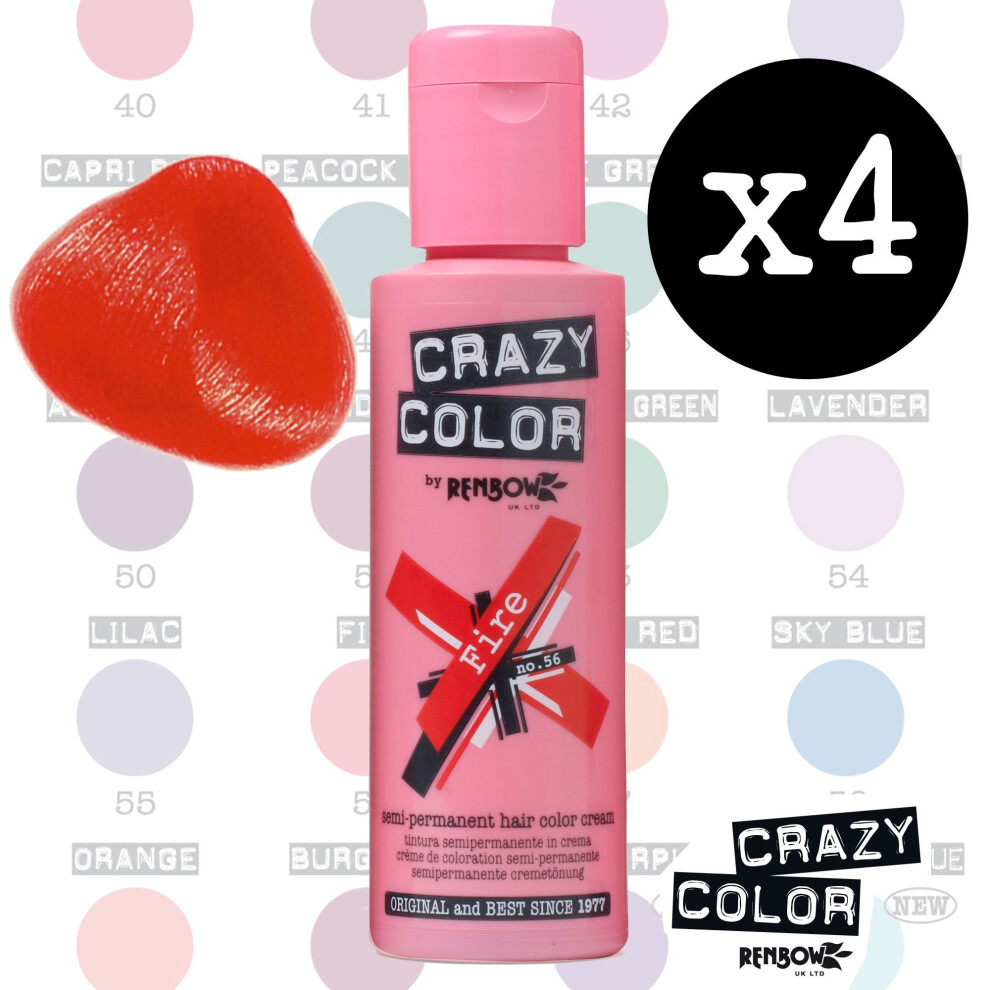 Crazy Colour Semi Permanent Hair Dye By Renbow Fire No.56 (100ml) Box of 4