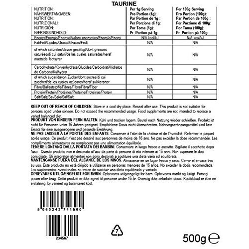 BULK POWDERS BULK POWDERS Pure Taurine Powder, 500 g 1