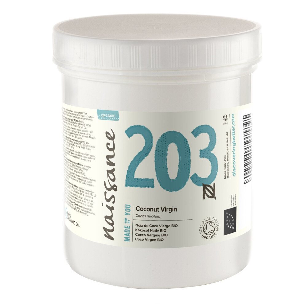 Naissance Organic Virgin Coconut Oil (Solid) (No. 203) 500G - Pure, Natural, Certified Organic & Unrefined - Moisturising & Conditioning - Ideal...