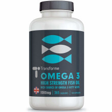 Omega 3 Fish Oil 1000mg 365 Softgels, Pure High Strength, Balanced EPA & DHA, Natural Vitamin E, by Transforme