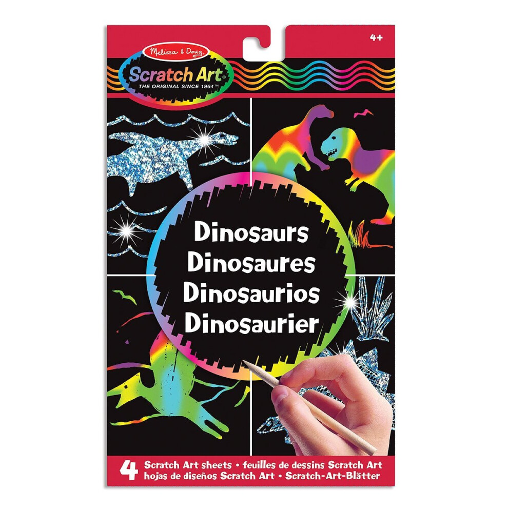 Melissa & Doug Scratch Art Activity Kit: Dinosaurs - 4 Holographic Boards