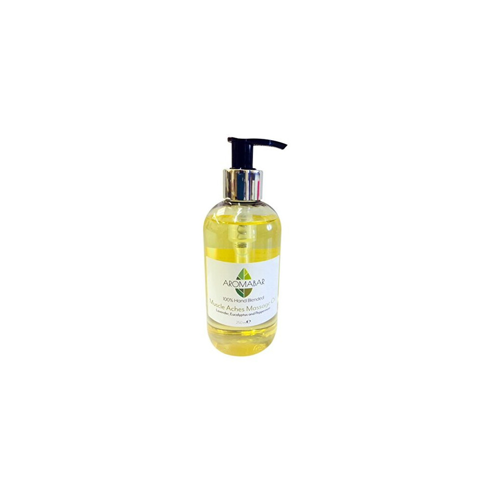 Aromabar Lavender Muscle Aches & Pains Massage Oil 250Ml With Eucalyptus, Peppermint Pure Essential Oils Pre-Blended 100% Natural Ingredients Pump...