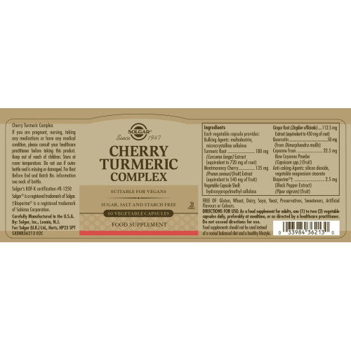 Solgar Complexe de curcuma et de cerise, 60 gélules végétales Solgar 1