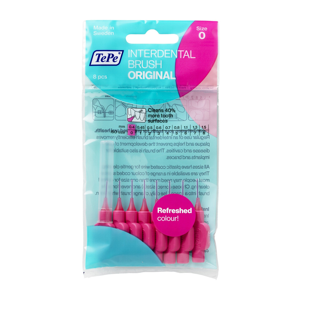 TePe Interdental Brushes 0.4mm Pink - 1 Packets of 8 (8 Brushes)