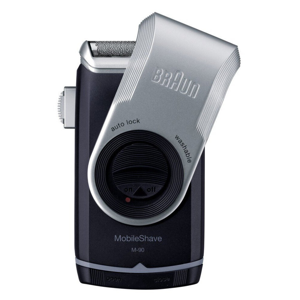 Braun MobileShave M-90 Men's Portable Electric Foil Shaver Travel Battery Razor,Black, Silver