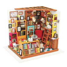Robotime DIY Library Wooden Dollhouse Kits- Books Store Woodcraft Construction Kit Handmade Library Dolls House– Miniature Furniture Accessories...