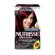 Garnier Nutrisse Ultra Color 2.6 Dark Cherry Red Permanent Hair Dye – 100% Grey Coverage, Nourishes 8 Weeks + Four-Oil Conditioner (C-3600541075283)