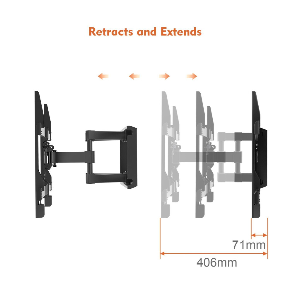 Perlegear TV Wall Bracket Max VESA 600x400 mm For 37-70 Inch LED LCD Plasma & Curved Screens up to 60kg Wall Mount Tilt Swivel Includes 1.8m HDMI...