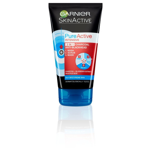 Garnier Garnier Pure Active 3in1 Charcoal Blackhead Mask Wash Scrub 150ml 2