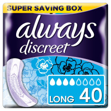 Always Discreet Incontinence, long Pads (Pads+) for Women with sensitive bladder, 4 drops absorbency - Super saving Box - 4 packs of 10 count...