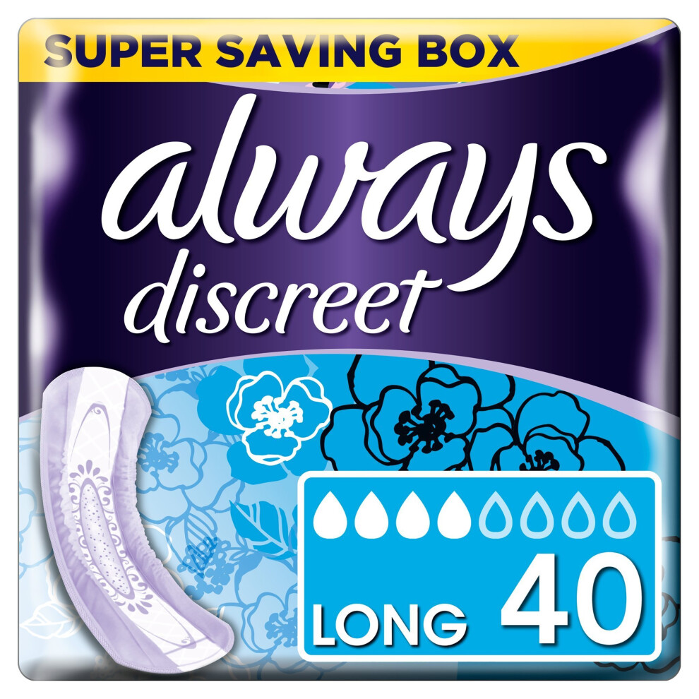 Always Discreet Incontinence, long Pads (Pads+) for Women with sensitive bladder, 4 drops absorbency - Super saving Box - 4 packs of 10 count...