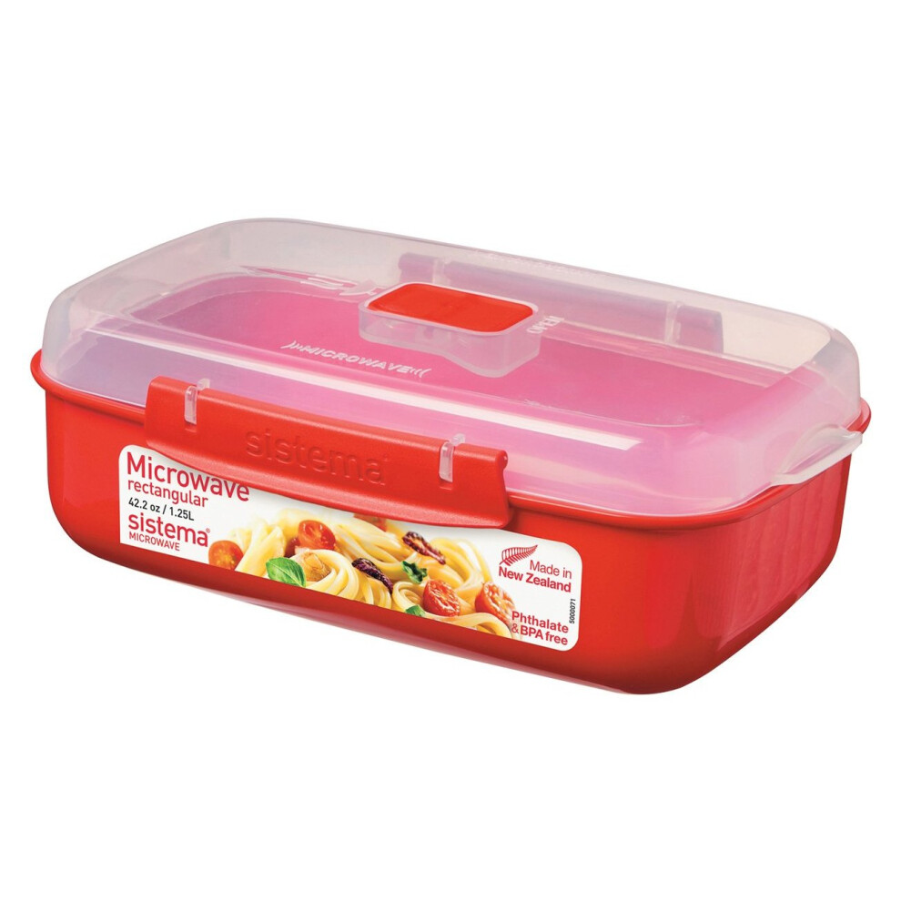 Sistema Microwave Rectangular Container, 1.25 L - Red/Clear