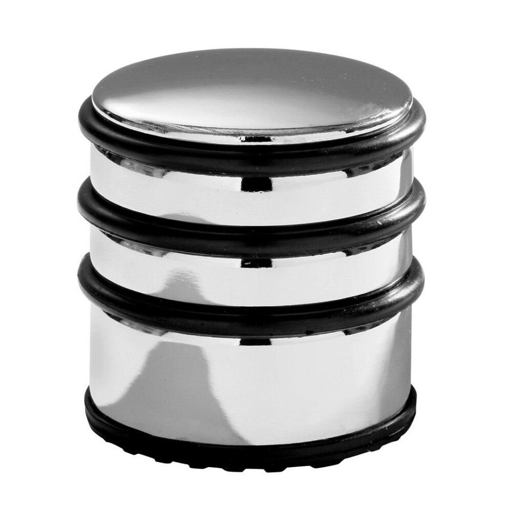 Premier Housewares Chrome Door Stop with Black Rubber Protective Rings, 8 x 7 x 7 cm