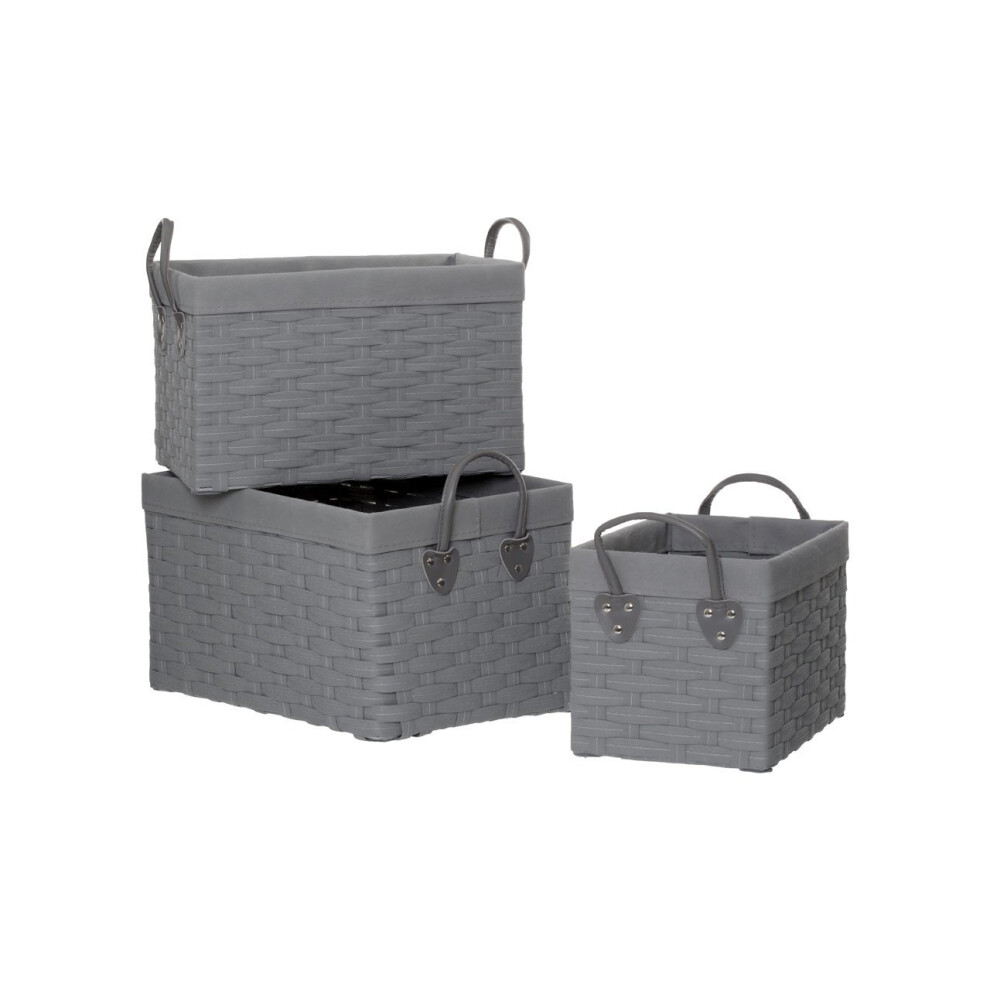 Lida Rectangular Storage Baskets With Handles, Metal, Grey