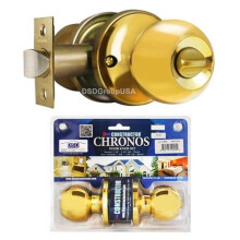 Constructor Chronos Privacy Door Lever Lock Set Knob Handle Set, Polished Brass