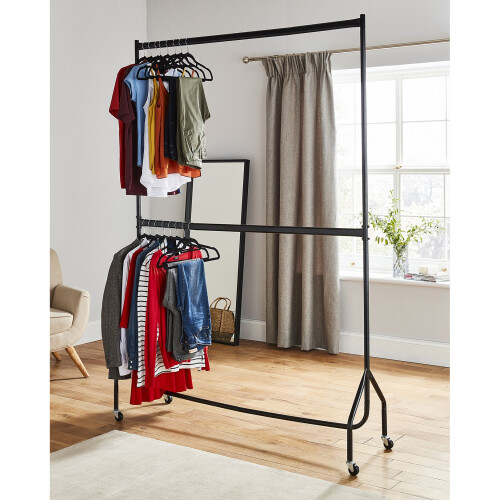 5ft x 7ft Two Tier Heavy Duty Clothes Rail | Black Steel Hanging Rail ...