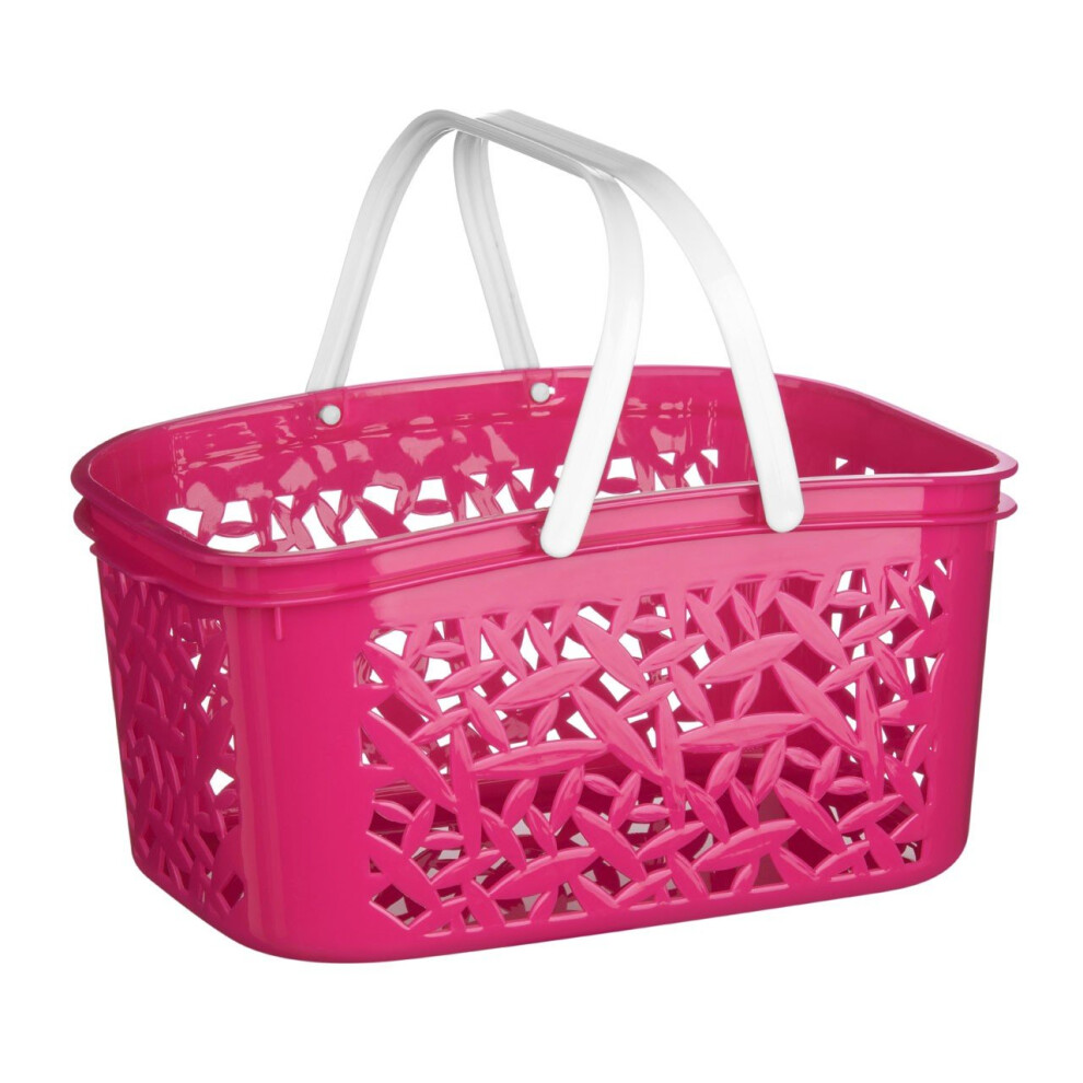 Storage Basket Hot Pink Plastic, White Handle, 4.5 Litre