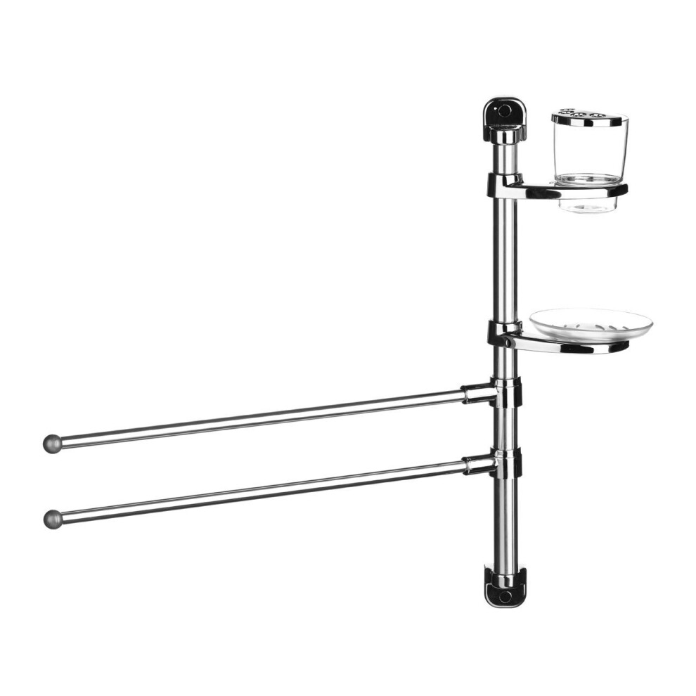 2 Bar Tower Rail with Soap and Toothbrush Holder - Aluminium