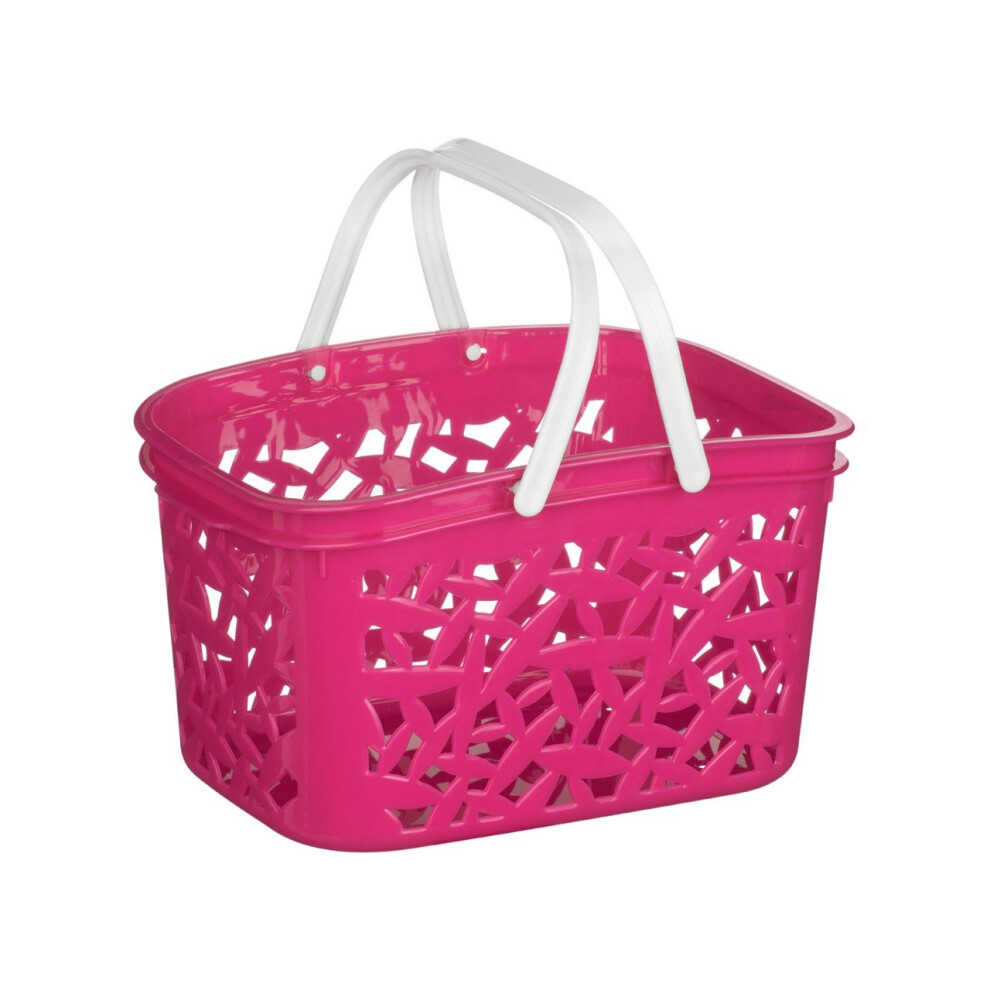 Storage Basket Hot Pink Plastic, White Handle, 2.4 Litre