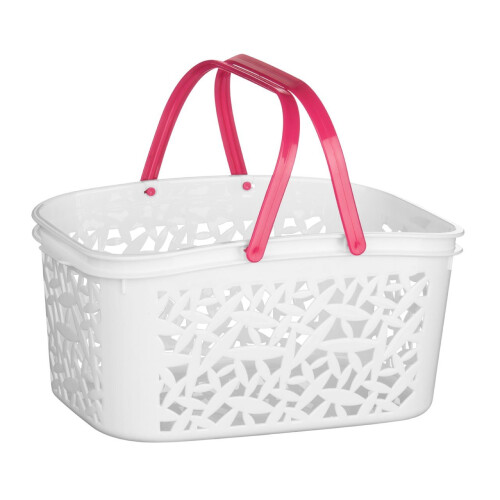 Premier Housewares Storage Basket White Plastic, Hot Pink Handle, 4.5 Litre