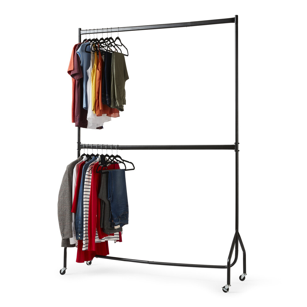 5ft x 7ft Two Tier Heavy Duty Clothes Rail | Black Steel Hanging Rail
