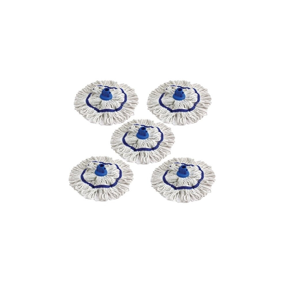 Colour Coded Mop Head Hygienic Cleaning Looped Pure Yarn Cotton Mop Socket 350mm BLUE x 5
