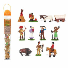 Safari Ltd. Wild West TOOB - 10 Figurine: Tenda Indiana, Toro, Carrozza, Bufalo, Capo, Cowboy, Cowboy in Sella