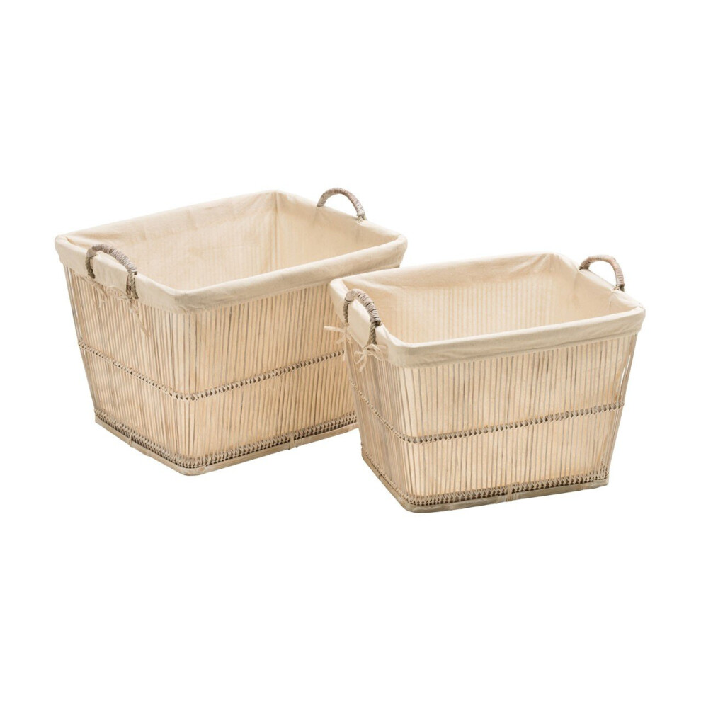 Set Of 2 Storage Baskets Bamboo With Cotton Liner, White